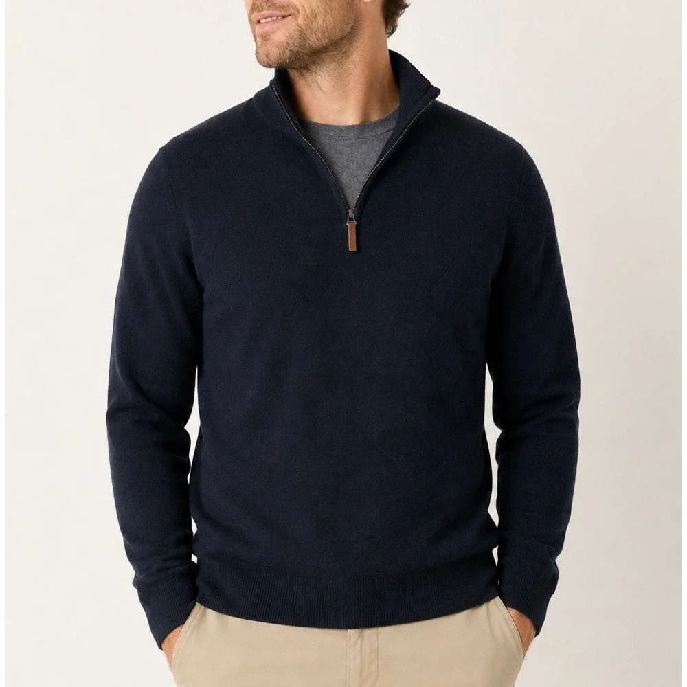 Nordstrom Men's Pullover Sweater Cashmere Quarter Zip Black Large